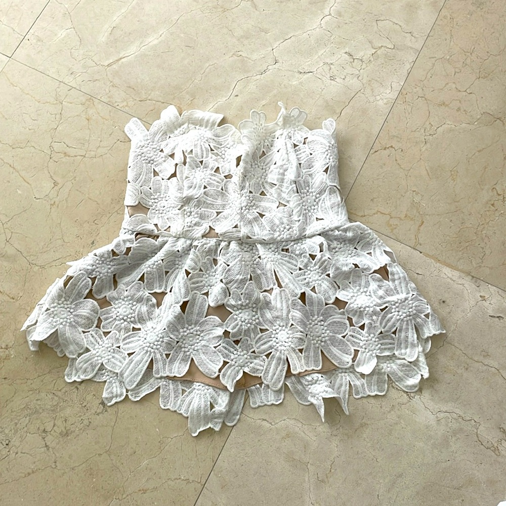 STONE COLD FOX WHITE LACE OVERLAY STRAPLESS TOP
